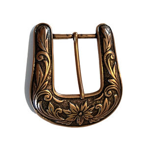 Vtg Copper Womens Belt Buckle Lg Floral Engraved Southwestern Antiqued Finish
